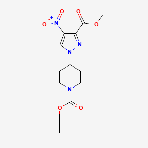 molecular formula C15H22N4O6 B3229468 叔丁基-4-(3-(甲氧羰基)-4-硝基-1h-吡唑-1-基)哌啶-1-羧酸酯 CAS No. 1287670-36-3