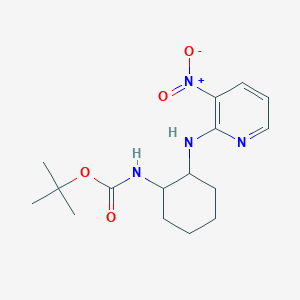 molecular formula C16H24N4O4 B3229770 [2-(3-Nitro-pyridin-2-ylamino)-cyclohexyl]-carbamic acid tert-butyl ester CAS No. 1289387-36-5