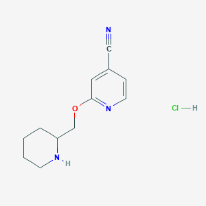 molecular formula C12H16ClN3O B3229866 2-(Piperidin-2-ylmethoxy)isonicotinonitrile hydrochloride CAS No. 1289388-27-7