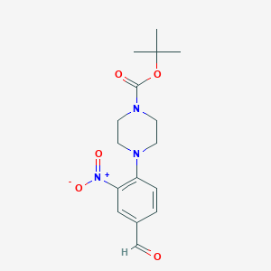 molecular formula C16H21N3O5 B3230073 tert-Butyl 4-(4-formyl-2-nitrophenyl)-piperazine-1-carboxylate CAS No. 1290181-36-0