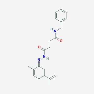 molecular formula C21H27N3O2 B323010 N-benzyl-4-[2-(5-isopropenyl-2-methylcyclohex-2-en-1-ylidene)hydrazino]-4-oxobutanamide 