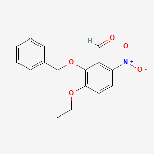 molecular formula C16H15NO5 B3230479 Benzaldehyde, 3-ethoxy-6-nitro-2-(phenylmethoxy)- CAS No. 130570-42-2