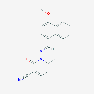 molecular formula C20H17N3O2 B323076 1-{[(1E)-(4-methoxy-1-naphthyl)methylene]amino}-4,6-dimethyl-2-oxo-1,2-dihydropyridine-3-carbonitrile 