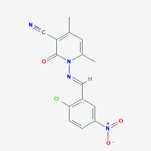 molecular formula C15H11ClN4O3 B323078 1-({2-Chloro-5-nitrobenzylidene}amino)-4,6-dimethyl-2-oxo-1,2-dihydro-3-pyridinecarbonitrile 