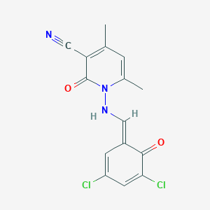 molecular formula C15H11Cl2N3O2 B323082 1-[[(E)-(3,5-dichloro-6-oxocyclohexa-2,4-dien-1-ylidene)methyl]amino]-4,6-dimethyl-2-oxopyridine-3-carbonitrile 