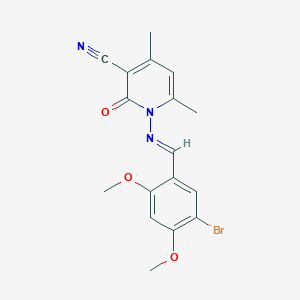 molecular formula C17H16BrN3O3 B323088 1-{[(1E)-(5-bromo-2,4-dimethoxyphenyl)methylene]amino}-4,6-dimethyl-2-oxo-1,2-dihydropyridine-3-carbonitrile 