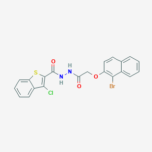 molecular formula C21H14BrClN2O3S B323116 N'-{[(1-bromo-2-naphthyl)oxy]acetyl}-3-chloro-1-benzothiophene-2-carbohydrazide 