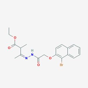 molecular formula C19H21BrN2O4 B323124 Ethyl 3-({[(1-bromo-2-naphthyl)oxy]acetyl}hydrazono)-2-methylbutanoate 
