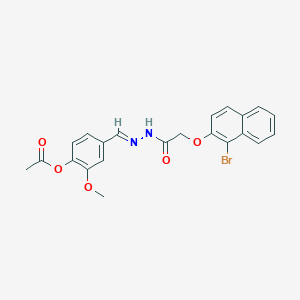molecular formula C22H19BrN2O5 B323134 4-[(E)-(2-{[(1-bromonaphthalen-2-yl)oxy]acetyl}hydrazinylidene)methyl]-2-methoxyphenyl acetate 