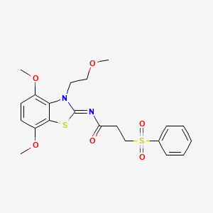 molecular formula C21H24N2O6S2 B3231441 (E)-N-(4,7-dimethoxy-3-(2-methoxyethyl)benzo[d]thiazol-2(3H)-ylidene)-3-(phenylsulfonyl)propanamide CAS No. 1321921-54-3