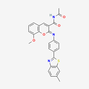 (2Z)-N-acetyl-8-methoxy-2-{[4-(6-methyl-1,3-benzothiazol-2-yl)phenyl]imino}-2H-chromene-3-carboxamide