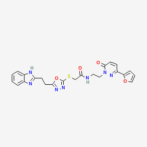 molecular formula C23H21N7O4S B3231520 2-((5-(2-(1H-benzo[d]imidazol-2-yl)ethyl)-1,3,4-oxadiazol-2-yl)thio)-N-(2-(3-(furan-2-yl)-6-oxopyridazin-1(6H)-yl)ethyl)acetamide CAS No. 1324187-36-1