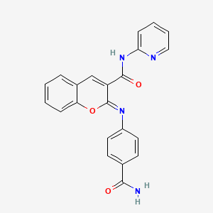 molecular formula C22H16N4O3 B3231675 (2Z)-2-[(4-carbamoylphenyl)imino]-N-(pyridin-2-yl)-2H-chromene-3-carboxamide CAS No. 1327175-52-9