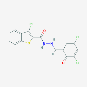 3-chloro-N'-[(E)-(3,5-dichloro-6-oxocyclohexa-2,4-dien-1-ylidene)methyl]-1-benzothiophene-2-carbohydrazide