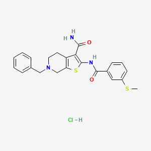 molecular formula C23H24ClN3O2S2 B3231796 6-Benzyl-2-(3-(methylthio)benzamido)-4,5,6,7-tetrahydrothieno[2,3-c]pyridine-3-carboxamide hydrochloride CAS No. 1329640-97-2