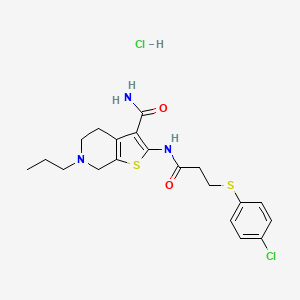 molecular formula C20H25Cl2N3O2S2 B3231808 2-(3-((4-Chlorophenyl)thio)propanamido)-6-propyl-4,5,6,7-tetrahydrothieno[2,3-c]pyridine-3-carboxamide hydrochloride CAS No. 1329870-16-7