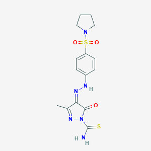 molecular formula C15H18N6O3S2 B323246 (4Z)-3-methyl-5-oxo-4-[(4-pyrrolidin-1-ylsulfonylphenyl)hydrazinylidene]pyrazole-1-carbothioamide 