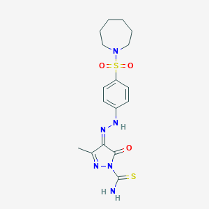 molecular formula C17H22N6O3S2 B323247 (4Z)-4-[[4-(azepan-1-ylsulfonyl)phenyl]hydrazinylidene]-3-methyl-5-oxopyrazole-1-carbothioamide 