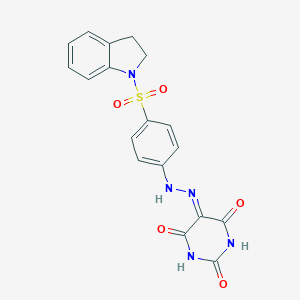 molecular formula C18H15N5O5S B323252 5-[[4-(2,3-dihydroindol-1-ylsulfonyl)phenyl]hydrazinylidene]-1,3-diazinane-2,4,6-trione 