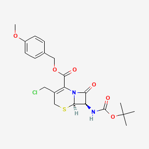molecular formula C21H25ClN2O6S B3232935 5-Thia-1-azabicyclo[4.2.0]oct-2-ene-2-carboxylic acid, 3-(chloromethyl)-7-[[(1,1-dimethylethoxy)carbonyl]amino]-8-oxo-, (4-methoxyphenyl)methyl ester, (6R,7R)- CAS No. 134866-27-6