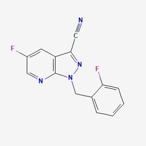 molecular formula C14H8F2N4 B3233034 5-Fluoro-1-(2-fluorobenzyl)-1H-pyrazolo[3,4-b]pyridine-3-carbonitrile CAS No. 1350653-26-7