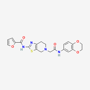 molecular formula C21H20N4O5S B3233143 N-(5-(2-((2,3-dihydrobenzo[b][1,4]dioxin-6-yl)amino)-2-oxoethyl)-4,5,6,7-tetrahydrothiazolo[5,4-c]pyridin-2-yl)furan-2-carboxamide CAS No. 1351618-56-8
