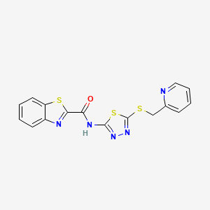 molecular formula C16H11N5OS3 B3233150 N-(5-((pyridin-2-ylmethyl)thio)-1,3,4-thiadiazol-2-yl)benzo[d]thiazole-2-carboxamide CAS No. 1351619-02-7