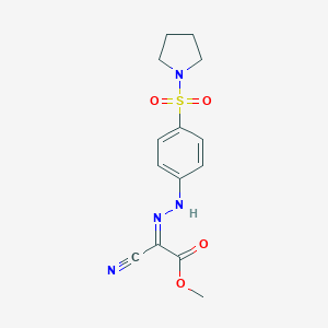 molecular formula C14H16N4O4S B323322 Methyl cyano{[4-(pyrrolidin-1-ylsulfonyl)phenyl]hydrazono}acetate 