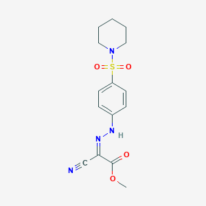 molecular formula C15H18N4O4S B323323 Methyl cyano{[4-(1-piperidinylsulfonyl)phenyl]hydrazono}acetate 