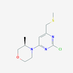 molecular formula C11H16ClN3OS B3233230 (R)-4-(2-chloro-6-(methylthiomethyl)pyrimidin-4-yl)-3-methylmorpholine CAS No. 1352227-15-6
