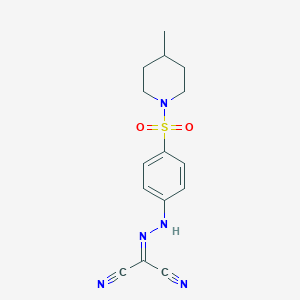 molecular formula C15H17N5O2S B323342 2-({4-[(4-Methyl-1-piperidinyl)sulfonyl]phenyl}hydrazono)malononitrile 