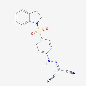 molecular formula C17H13N5O2S B323344 2-{[4-(2,3-dihydro-1H-indol-1-ylsulfonyl)phenyl]hydrazono}malononitrile 