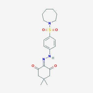 molecular formula C20H27N3O4S B323348 2-[[4-(azepan-1-ylsulfonyl)phenyl]hydrazinylidene]-5,5-dimethylcyclohexane-1,3-dione 