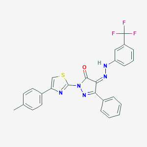 (4Z)-2-[4-(4-methylphenyl)-1,3-thiazol-2-yl]-5-phenyl-4-[[3-(trifluoromethyl)phenyl]hydrazinylidene]pyrazol-3-one