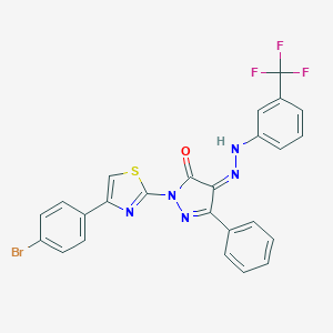 molecular formula C25H15BrF3N5OS B323371 (4Z)-2-[4-(4-bromophenyl)-1,3-thiazol-2-yl]-5-phenyl-4-[[3-(trifluoromethyl)phenyl]hydrazinylidene]pyrazol-3-one 
