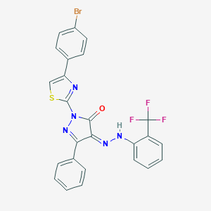 molecular formula C25H15BrF3N5OS B323373 (4Z)-2-[4-(4-bromophenyl)-1,3-thiazol-2-yl]-5-phenyl-4-[[2-(trifluoromethyl)phenyl]hydrazinylidene]pyrazol-3-one 