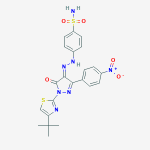 molecular formula C22H21N7O5S2 B323376 4-[(2E)-2-[1-(4-tert-butyl-1,3-thiazol-2-yl)-3-(4-nitrophenyl)-5-oxopyrazol-4-ylidene]hydrazinyl]benzenesulfonamide 