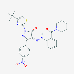 molecular formula C28H29N7O4S B323377 (4Z)-2-(4-tert-butyl-1,3-thiazol-2-yl)-5-(4-nitrophenyl)-4-[[2-(piperidine-1-carbonyl)phenyl]hydrazinylidene]pyrazol-3-one 