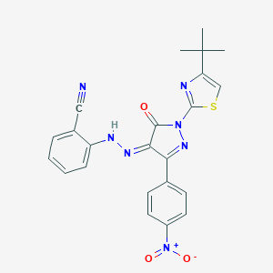 molecular formula C23H19N7O3S B323379 2-[(2Z)-2-[1-(4-tert-butyl-1,3-thiazol-2-yl)-3-(4-nitrophenyl)-5-oxopyrazol-4-ylidene]hydrazinyl]benzonitrile 