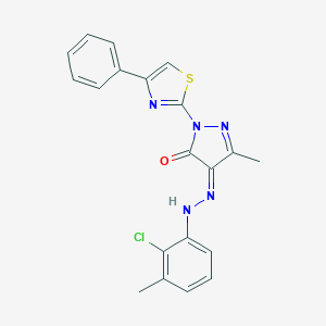 molecular formula C20H16ClN5OS B323383 (4Z)-4-[(2-chloro-3-methylphenyl)hydrazinylidene]-5-methyl-2-(4-phenyl-1,3-thiazol-2-yl)pyrazol-3-one 