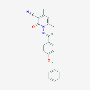 molecular formula C22H19N3O2 B323405 1-{[4-(Benzyloxy)benzylidene]amino}-4,6-dimethyl-2-oxo-1,2-dihydro-3-pyridinecarbonitrile 