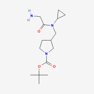 molecular formula C15H27N3O3 B3234238 3-{[(2-Amino-acetyl)-cyclopropyl-amino]-methyl}-pyrrolidine-1-carboxylic acid tert-butyl ester CAS No. 1353966-57-0