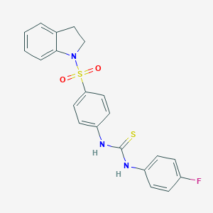 molecular formula C21H18FN3O2S2 B323430 N-[4-(2,3-dihydro-1H-indol-1-ylsulfonyl)phenyl]-N'-(4-fluorophenyl)thiourea 