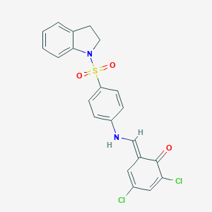 molecular formula C21H16Cl2N2O3S B323433 (6E)-2,4-dichloro-6-[[4-(2,3-dihydroindol-1-ylsulfonyl)anilino]methylidene]cyclohexa-2,4-dien-1-one 