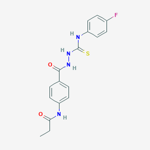 molecular formula C17H17FN4O2S B323434 N-{4-[(2-{[(4-fluorophenyl)amino]carbonothioyl}hydrazino)carbonyl]phenyl}propanamide 