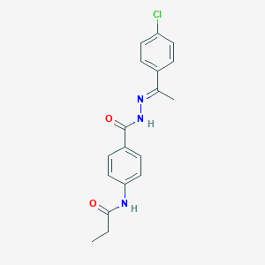 molecular formula C18H18ClN3O2 B323437 N-[4-({2-[1-(4-chlorophenyl)ethylidene]hydrazino}carbonyl)phenyl]propanamide 