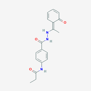 molecular formula C18H19N3O3 B323442 N-[4-[[[(1E)-1-(6-oxocyclohexa-2,4-dien-1-ylidene)ethyl]amino]carbamoyl]phenyl]propanamide 