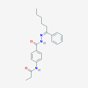 molecular formula C22H27N3O2 B323443 N-(4-{[2-(1-phenylhexylidene)hydrazino]carbonyl}phenyl)propanamide 
