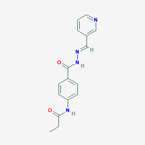 molecular formula C16H16N4O2 B323444 N-(4-{[2-(3-pyridinylmethylene)hydrazino]carbonyl}phenyl)propanamide 