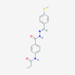 molecular formula C18H19N3O2S B323452 N-[4-({2-[4-(methylsulfanyl)benzylidene]hydrazino}carbonyl)phenyl]propanamide 